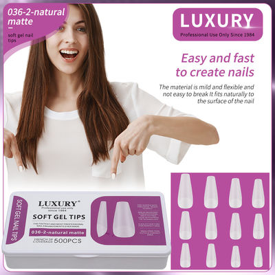 500 pièces/boîte Medium Coffin Nail Tips Naturel Matte Full Cover Acrylique Pré-Formé Conseils d'ongles 11 tailles