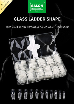 500PCS Escalier de forme Conseils d'ongles Ensemble de faux ongles en verre en relief avec boîte de rangement Kit de nail art acrylique pour le salon