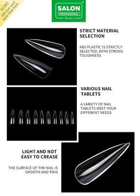 Professionnel ABS de forme nette faux ongles pleine transparence acrylique faux ongles conseils 12 tailles pour le bricolage à la maison