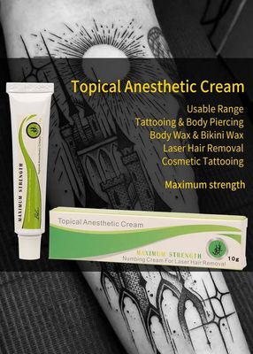 Crème anesthésiante pour tatouage 10g pour une absence de douleur de 3 à 4 heures avec une épaisseur de 2 à 3 mm et une application de 50 à 60 minutes